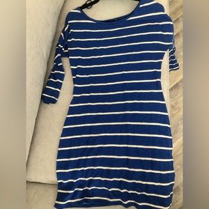 Mid Sleeve Blue & White Striped mini dress by Express